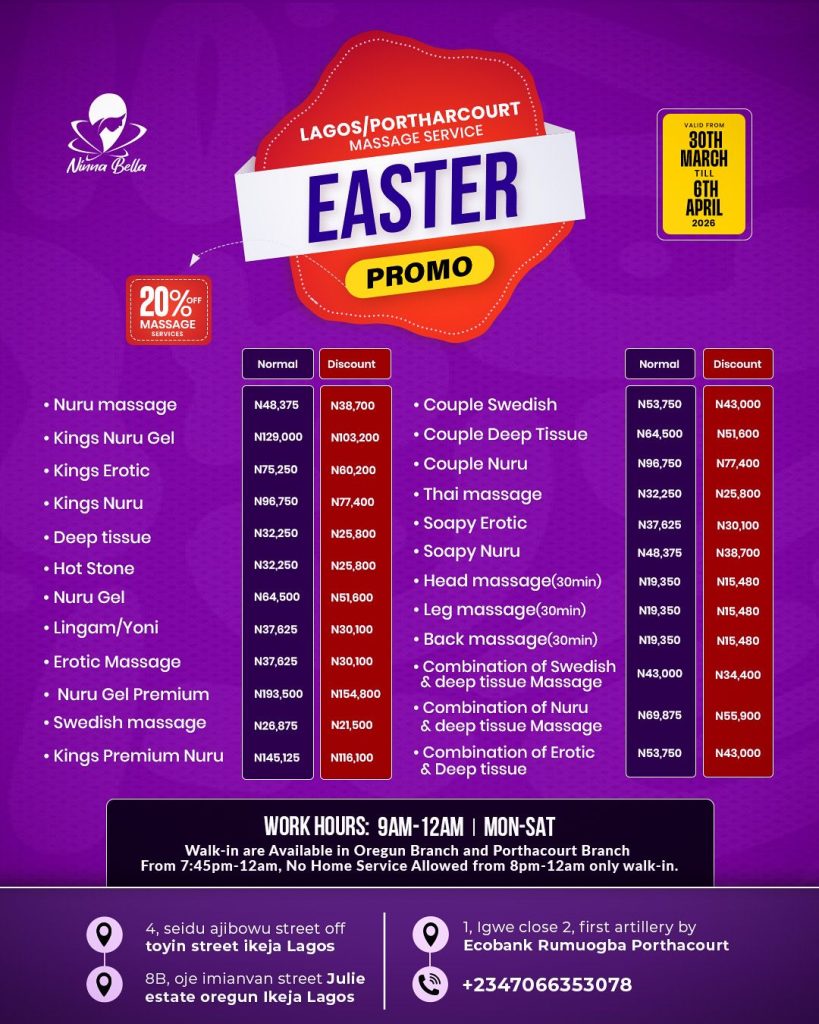 20% discount Easter Body Massage Promo Price List