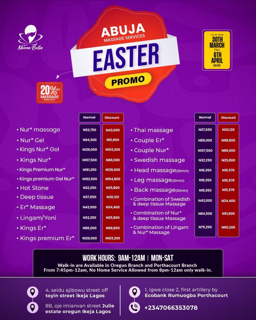 20% Discount Easter Body Massage Price List